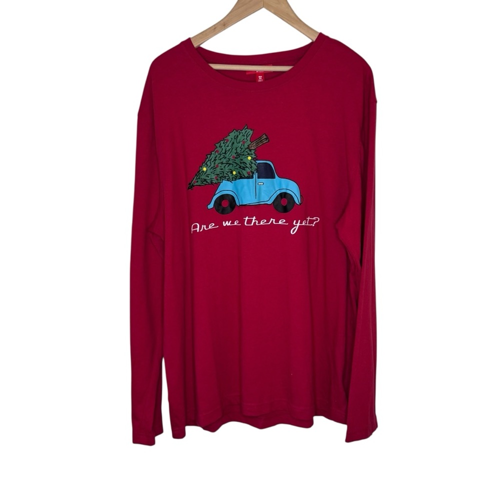 Family Pajamas Men's Red "Are We There Yet" Christmas Holiday Pajama Top Sz XXL